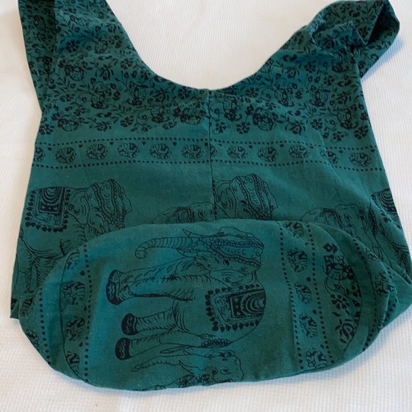 Green Printed Crossbody Shoulder Hippie Boho Messenger Cotton Bag - Picture 5 of 13